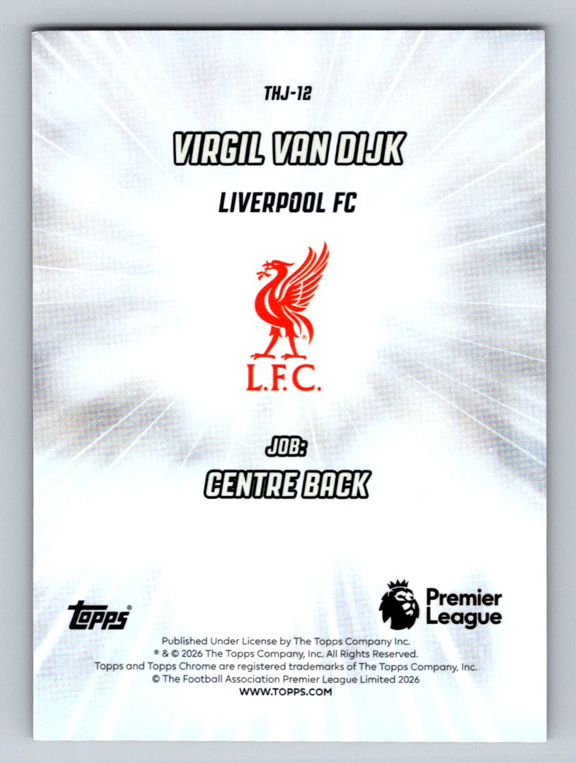 Virgil van Dijk 2026 Topps Chrome Premier League That’s His Job THJ-12 NM (Back)