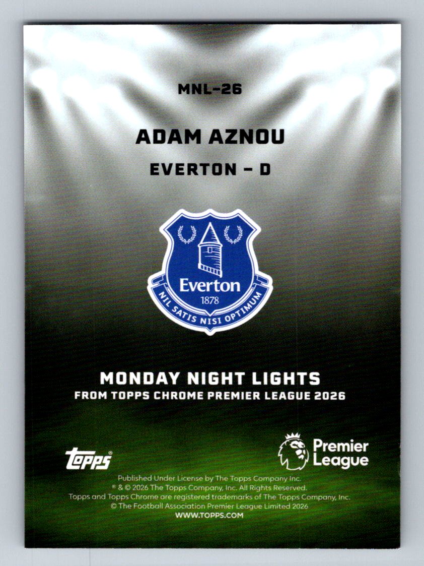 Adam Aznou  2026 Topps Chrome Premier League Monday Night Lights MNL-26 NM (Back)