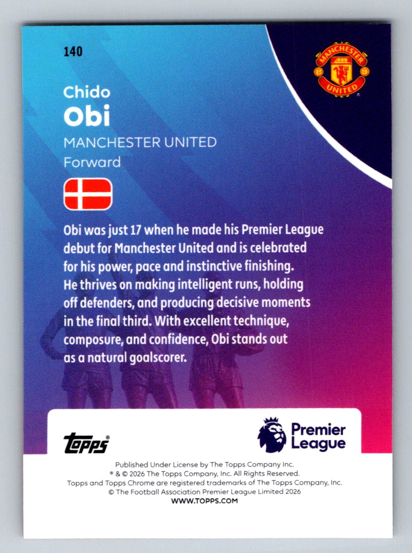 Chido Obi  2026 Topps Chrome Premier League 140 NM (Back)