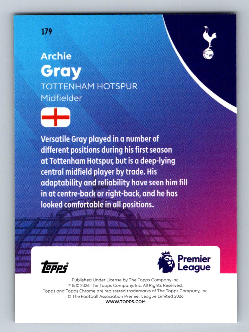 Archie Gray  2026 Topps Chrome Premier League 179 NM (Back)