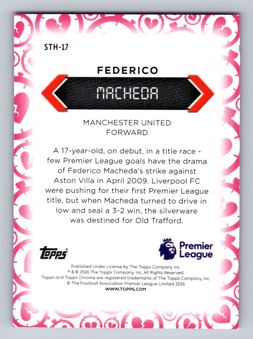 Federico Macheda 2026 Topps Chrome Premier League Stoppage Time Heartbreaker STH-17 NM (Back)