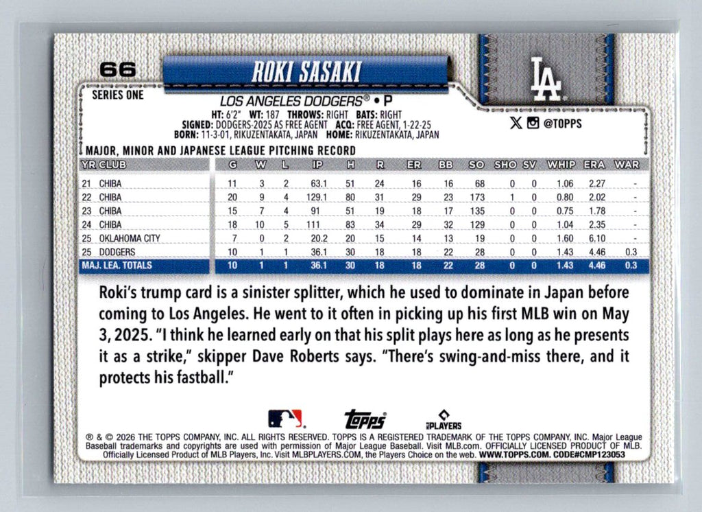 2026 Topps #66 Roki Sasaki