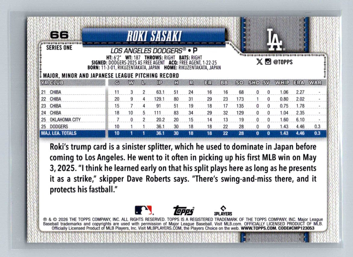 2026 Topps #66 Roki Sasaki