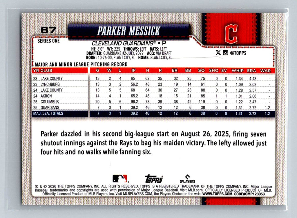 2026 Topps #67 Parker Messick Diamante Foil