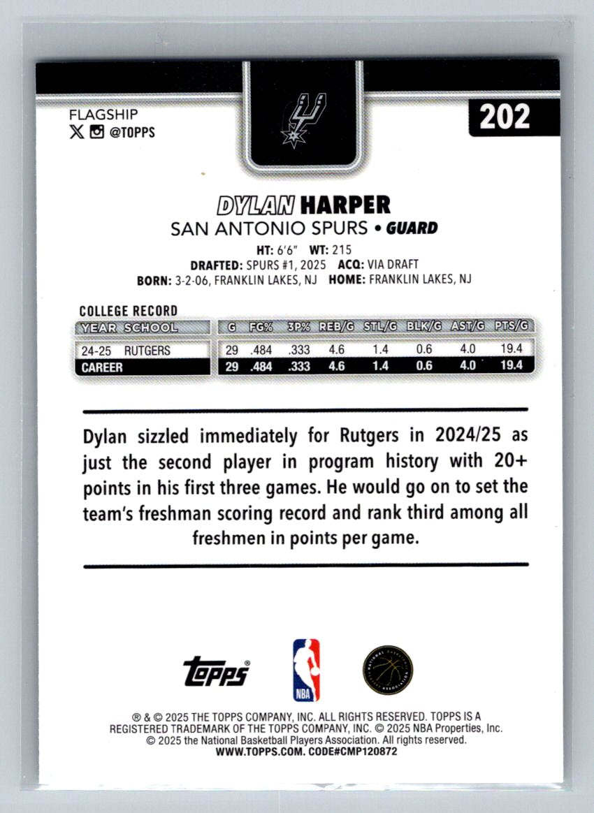 Dylan Harper  2025 Topps 202 NM (Back)