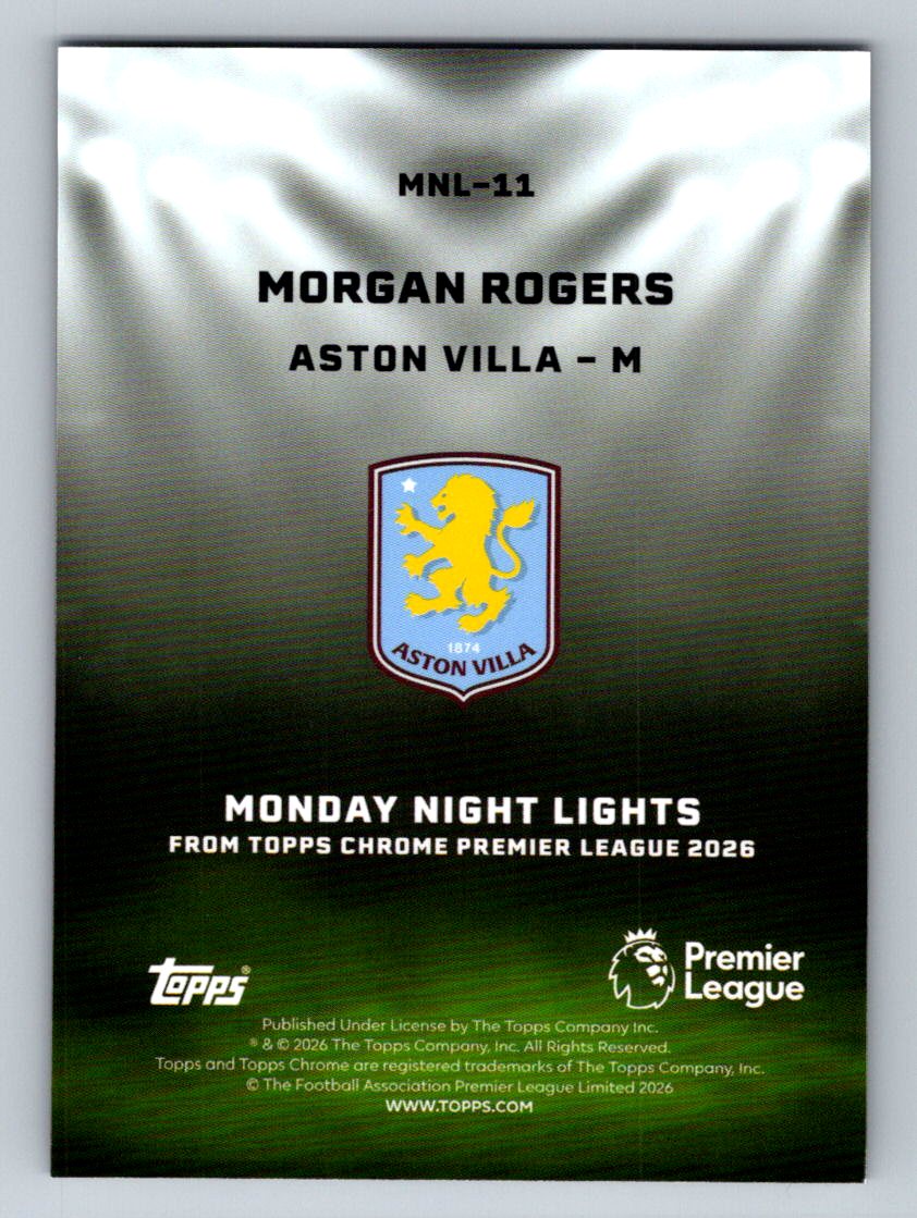 Morgan Rogers  2026 Topps Chrome Premier League 22 NM (Back)