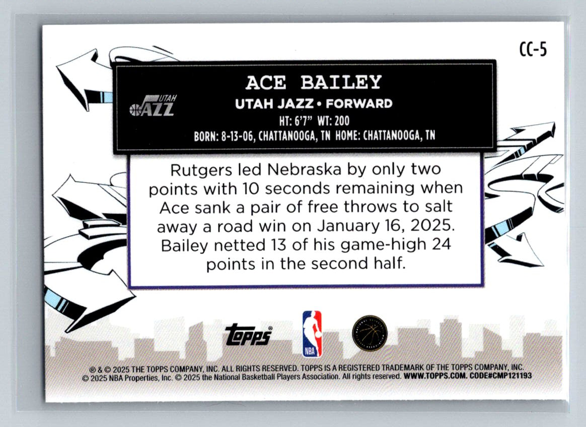 Ace Bailey 2025 Topps Clutch City Prospect CC-5 NM (Back)