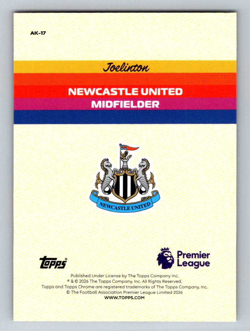 Joelinton Topps Chrome AK-17 NM (Back)