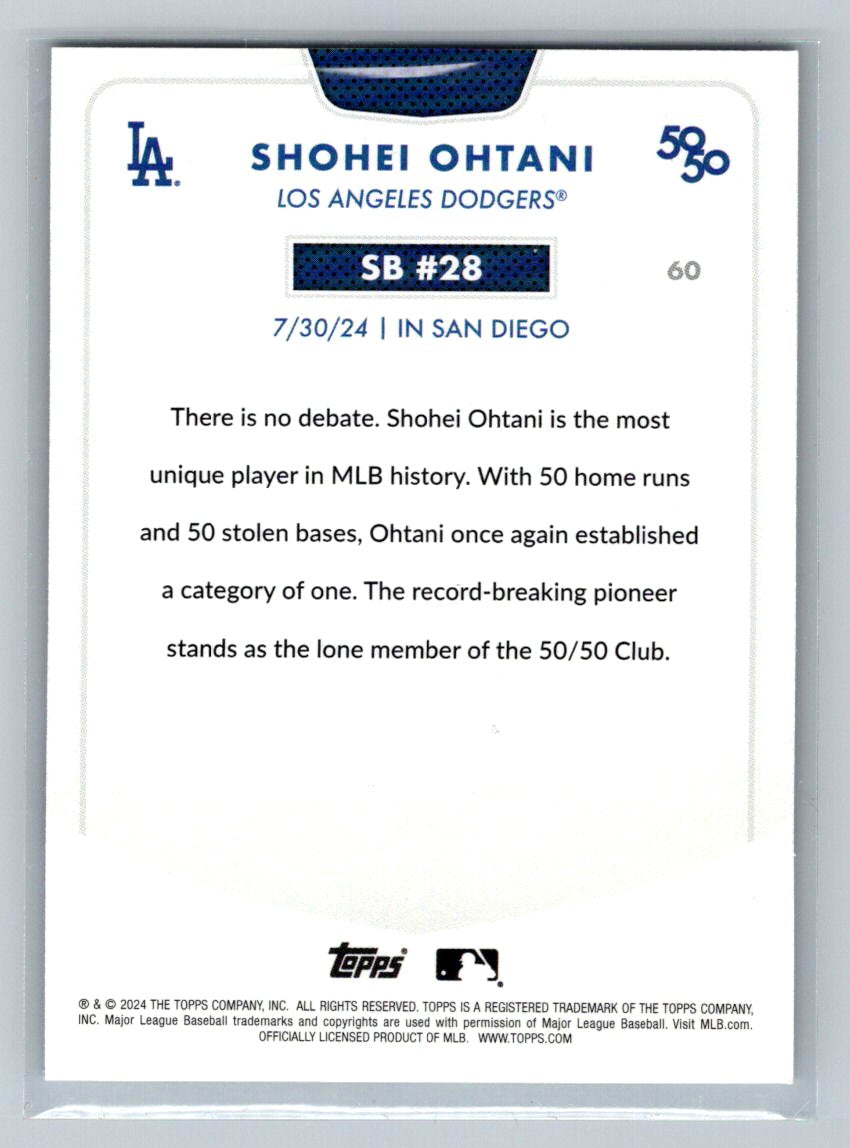 2024 Topps Shohei Ohtani 50/50 Stolen Base #28 SB #60 MVP Los Angeles Dodgers