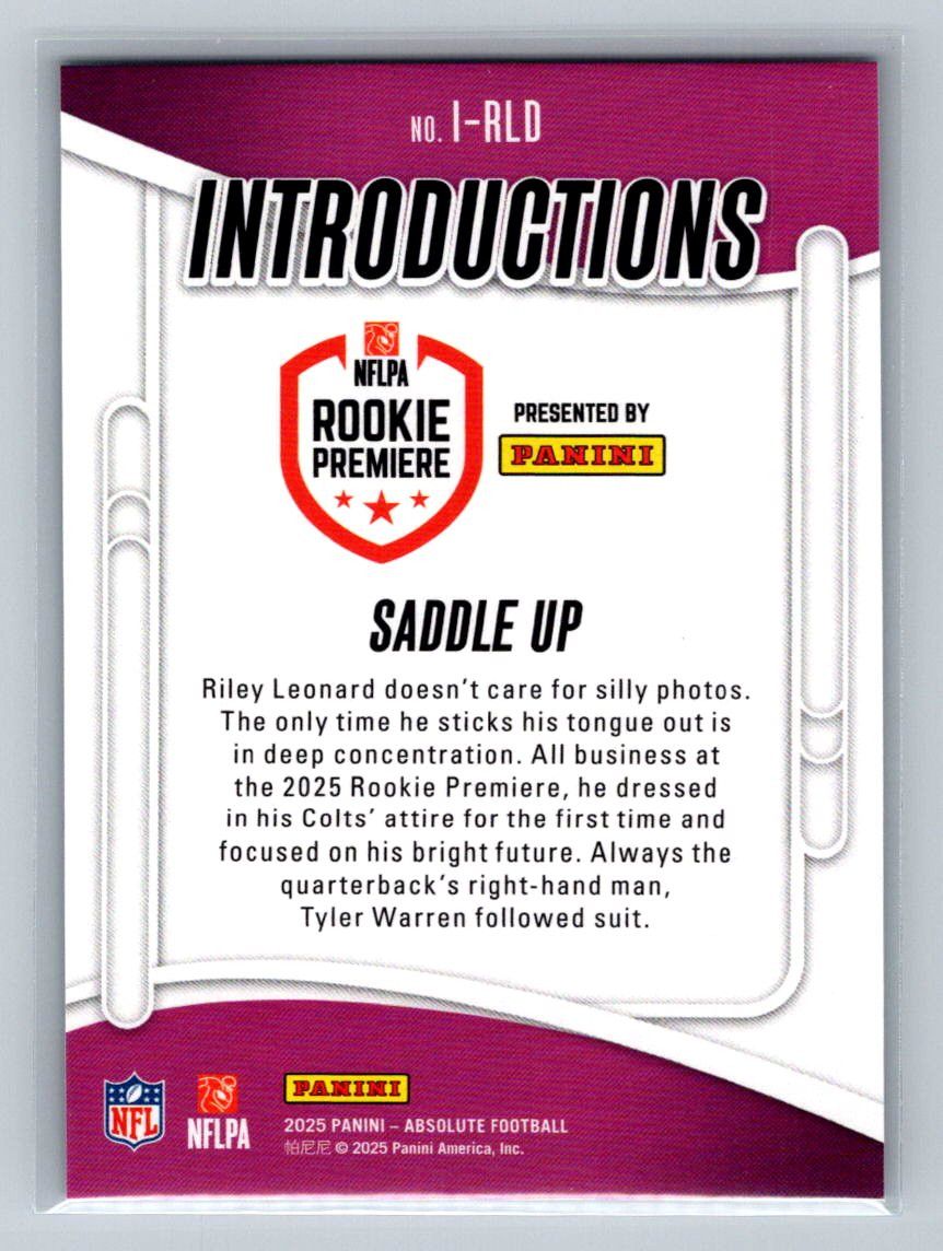 2025 Panini Absolute - Introductions Riley Leonard, Tyler Warren #I-RLD (RC)