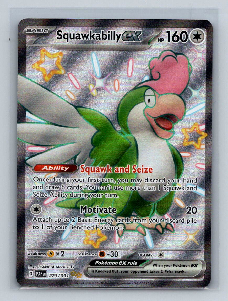 SQUAWKABILLY EX 223/091 PALDEAN FATES POKEMON (SHINY FULL ART, NM)