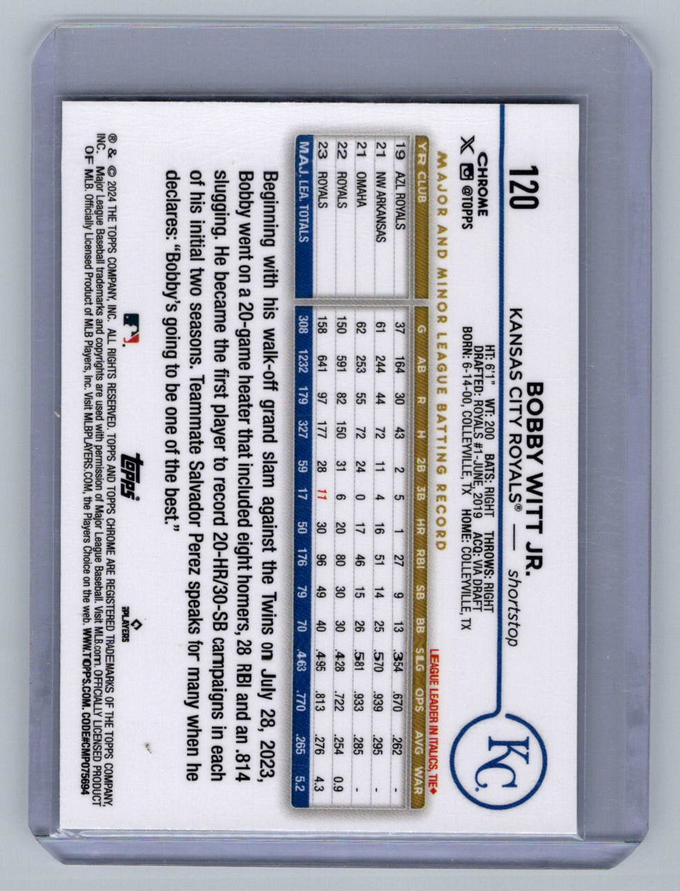 2024 Topps Chrome - Bobby Witt Jr. #120 X-Fractor