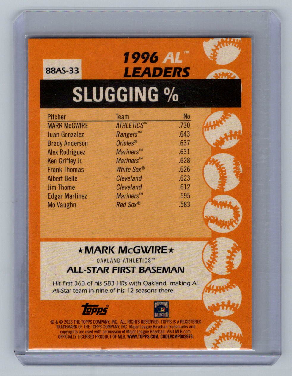 2023 Topps #88AS-33 Mark McGwire 35th Anniversary All-Stars Athletics