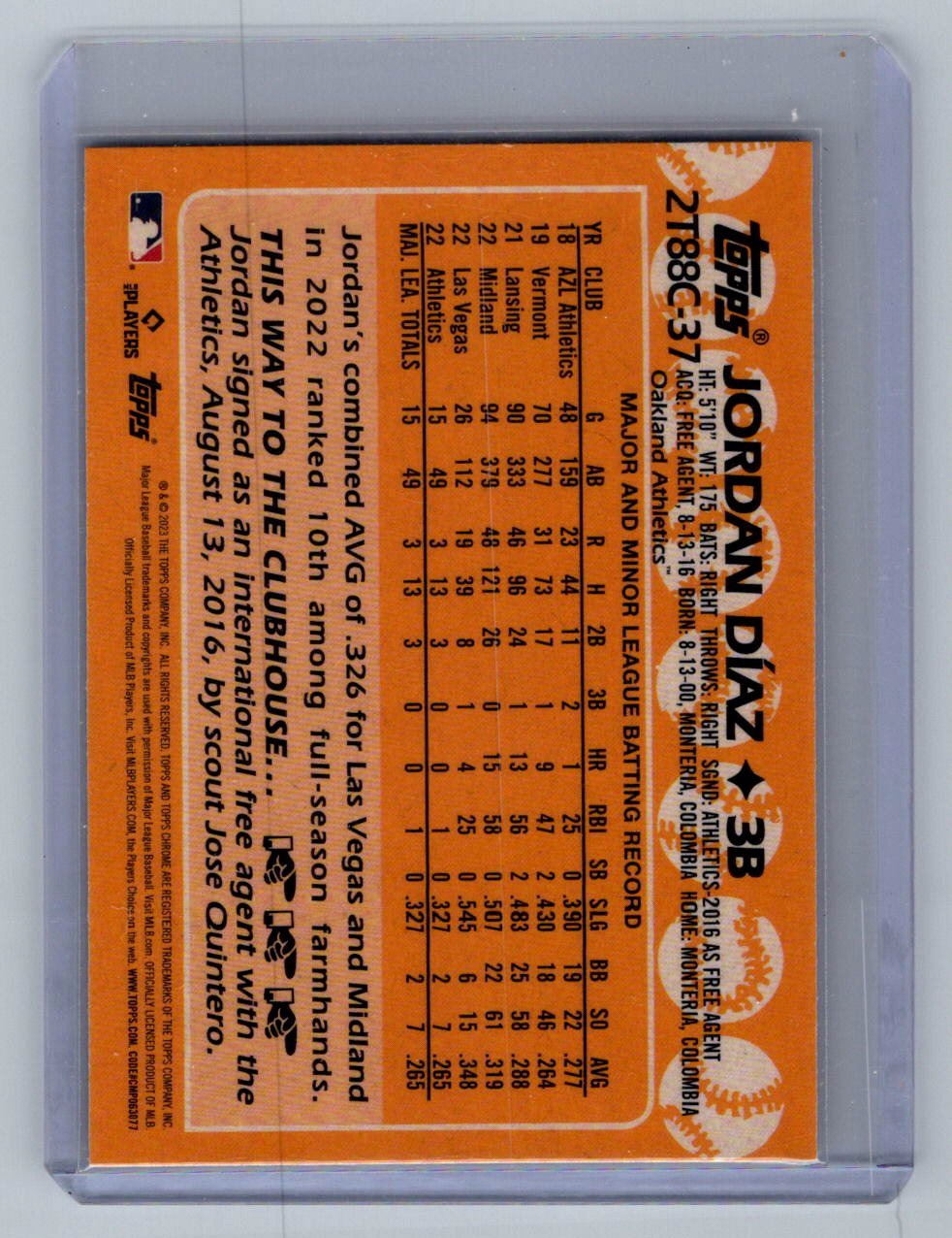 Jordan Diaz (RC) 2023 Topps Series 2 1988 Chrome Silver Pack Mojo 2T88C-37