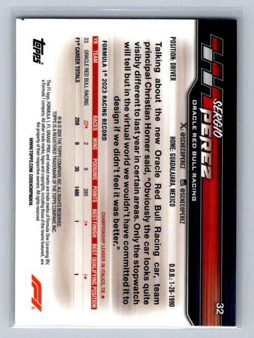 2024 Topps Paddock Pass Formula 1 - Car Sergio Perez #32 Chrome Refractor