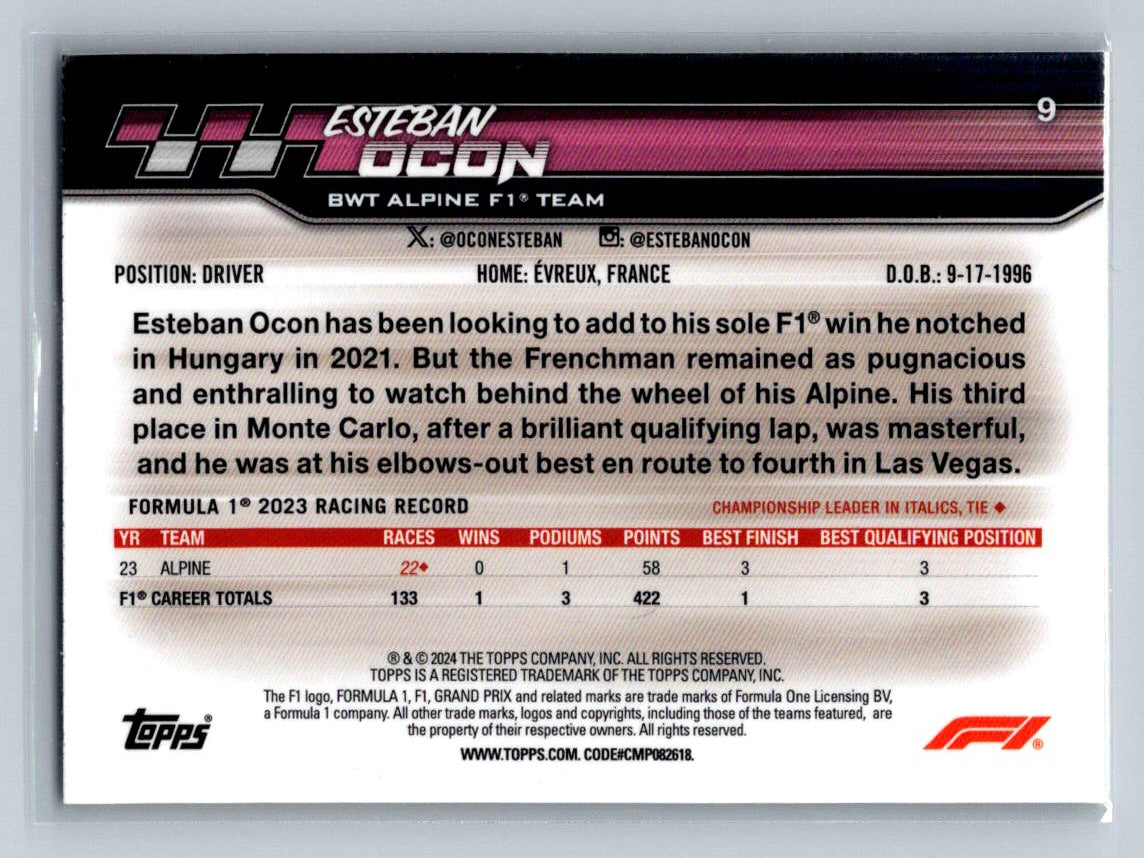 X-FRACTOR Esteban Ocon #9 Photo Variation - 2024 Topps Formula 1 F1 Paddock Pass