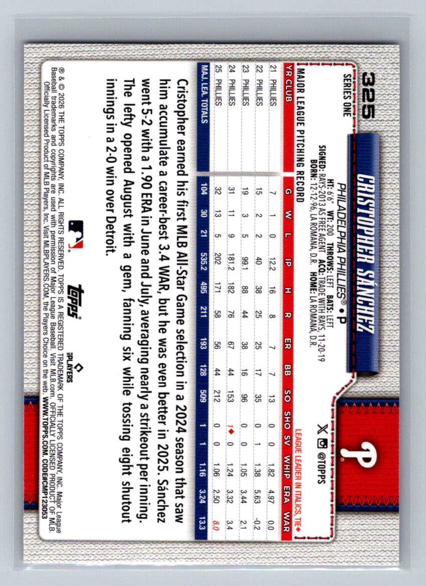 CRISTOPHER SANCHEZ 2026 TOPPS SP PINK DIAMANTE FOIL