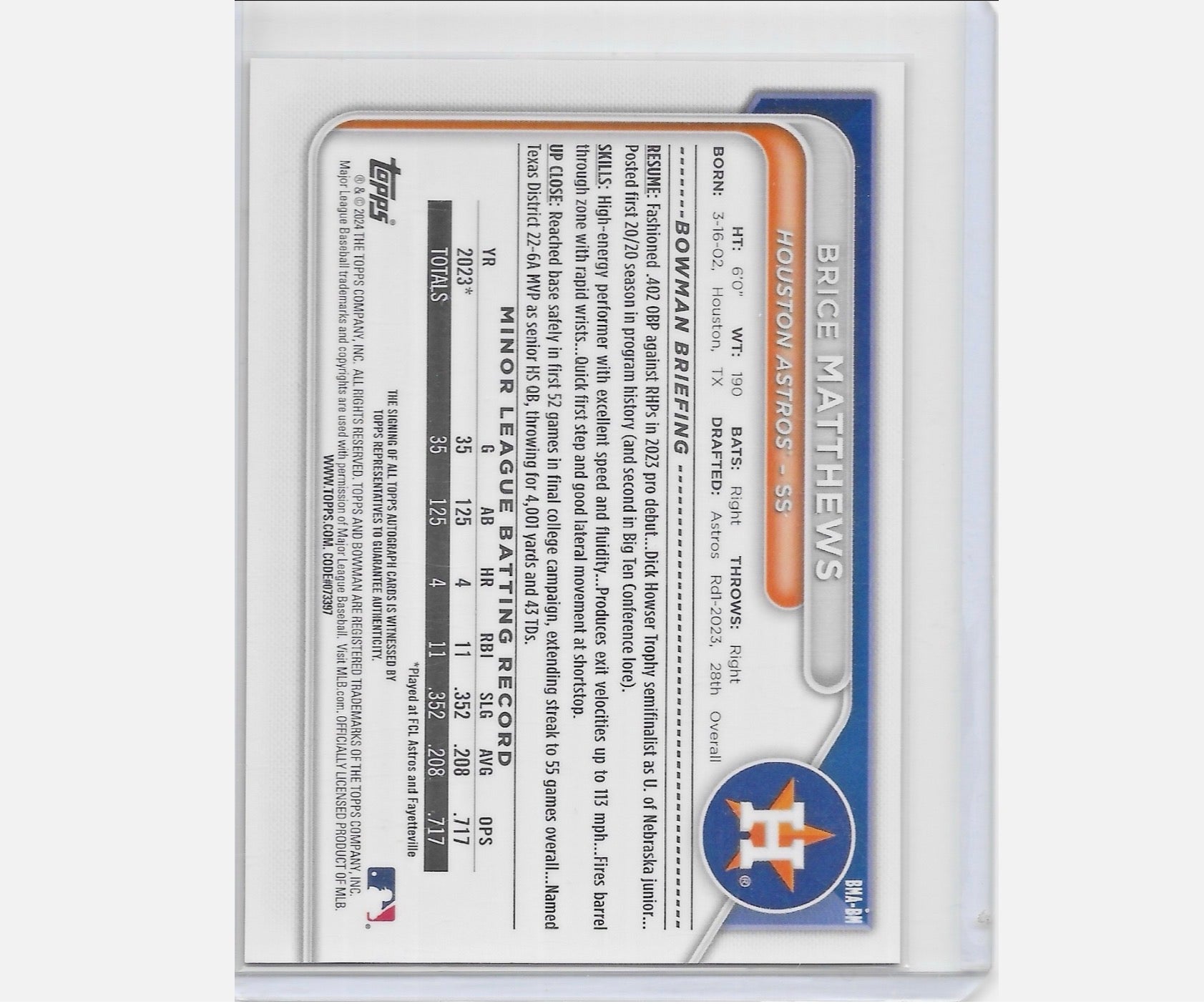 2024 Bowman Chrome - Mega Box Chrome Prospect Mojo Autographs Brice Matthews