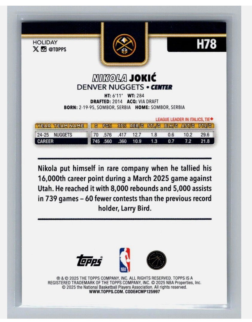 2025-2026 Topps Basketball Holiday Nikola Jokic #H78 Denver Nuggets