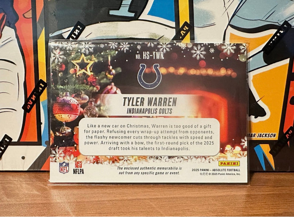 2025 Panini Absolute Tyler Warren #HS-TWN Rookie Holiday Suit Patch Relic Colts