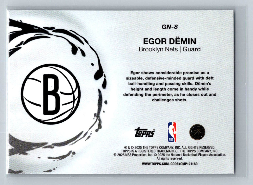Egor Demin 2025 Topps Generation Now GN-8 NM (Back)