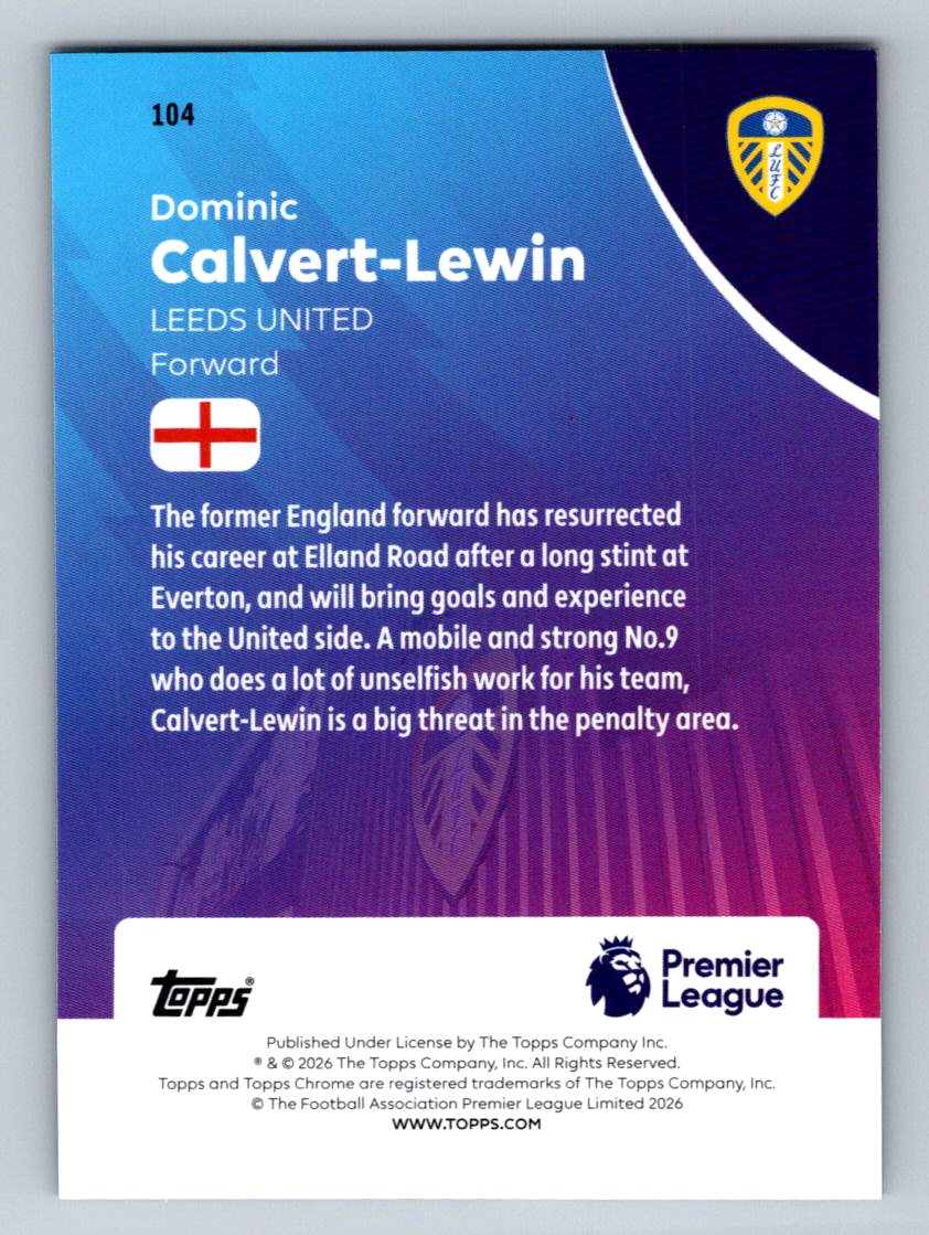 Dominic Calvert-Lewin 2026 Topps Chrome Premier League 104 NM (Back)